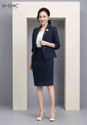 Set ký giả xanh than 3 cúc chéo