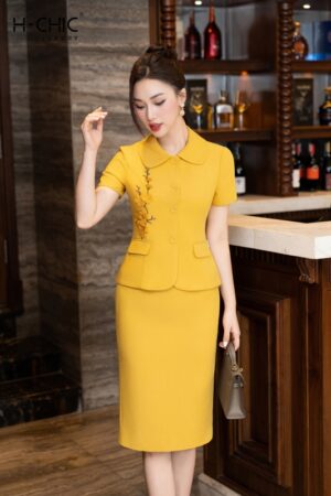Set ký giả cổ sen tròn hoa sườn