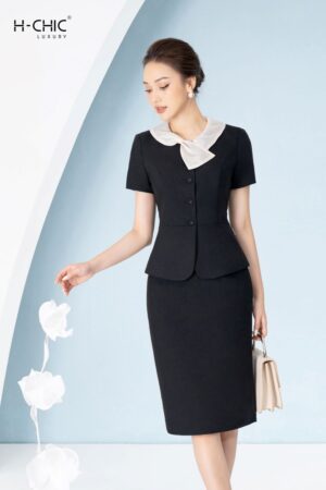 Set ký giả đen cổ nơ