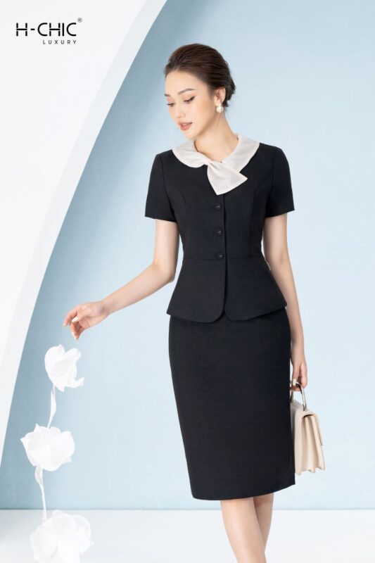 Set ký giả đen cổ nơ
