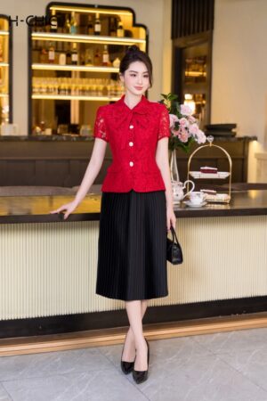 Set ký giả ren cổ sen tròn (Đỏ)