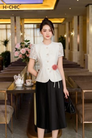 Set ký giả ren cổ tròn (Trắng)