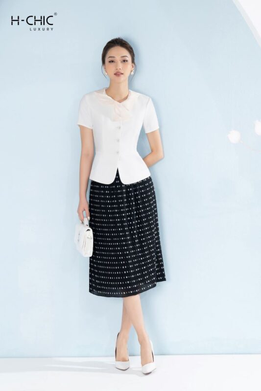 Set ký giả trắng cổ nơ